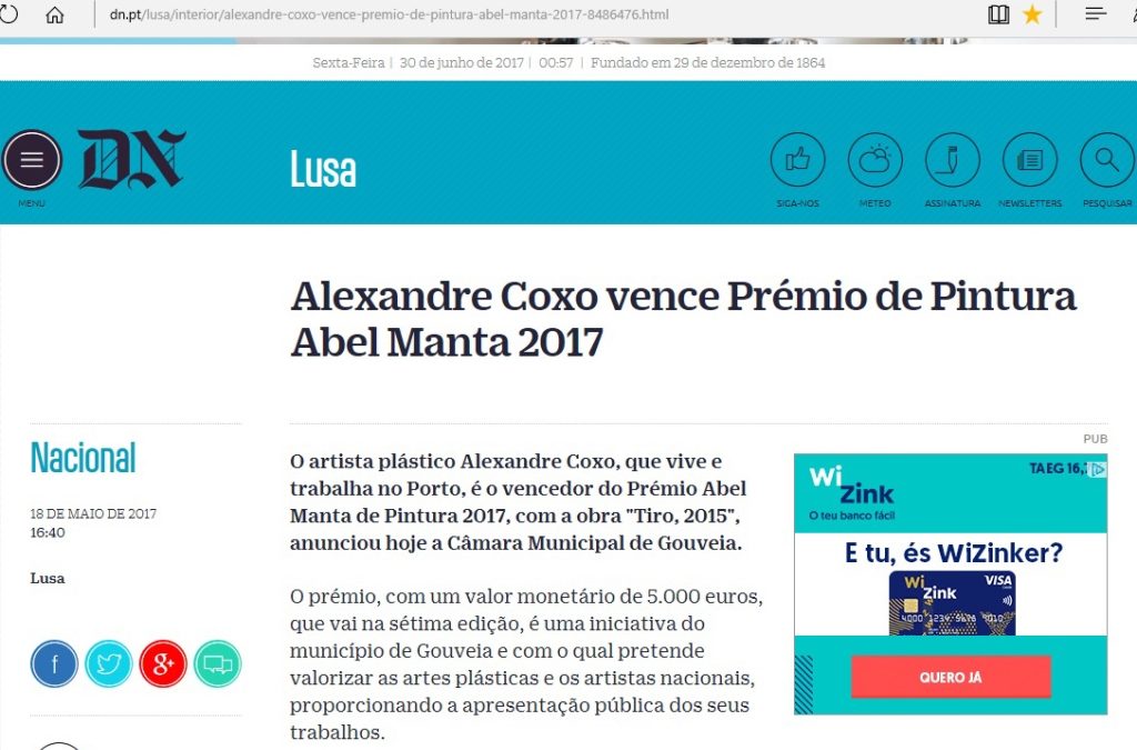 DN – Alexandre Coxo vence Prémio de Pintura Abel Manta