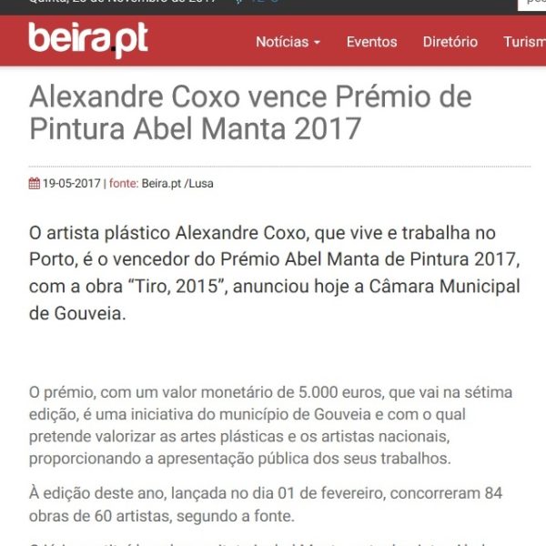 Beira.pt: Alexandre Coxo vence Prémio de Pintura Abel Manta 2017