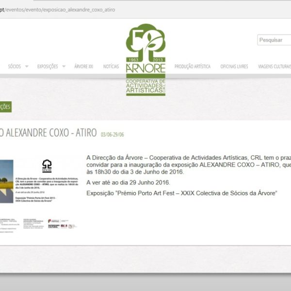 Cooperativa Árvore: Exposição individual «Atiro»