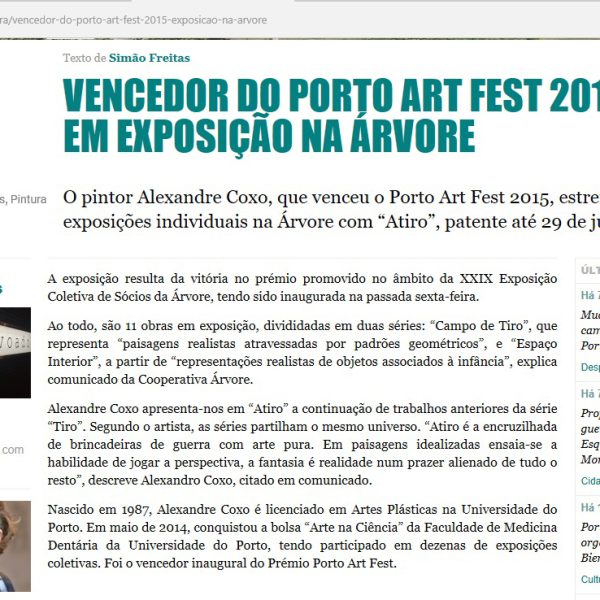 Porto24: Vencedor do Porto Art Fest 2015 em exposição na Árvore